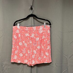 J.Crew Coral Floral Shorts Linen Blend High Waist Summer Beach Preppy Chic